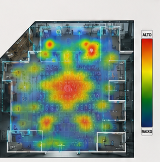 Mapa de calor do templo — distribuição de circulação por IA