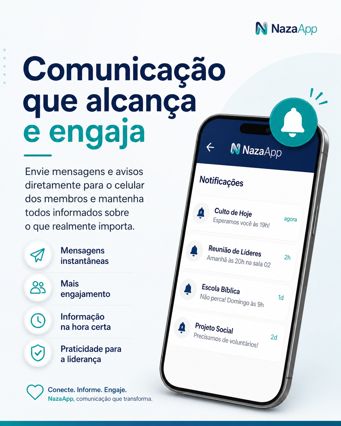 Comunicação que alcança e engaja — NazaApp Push
